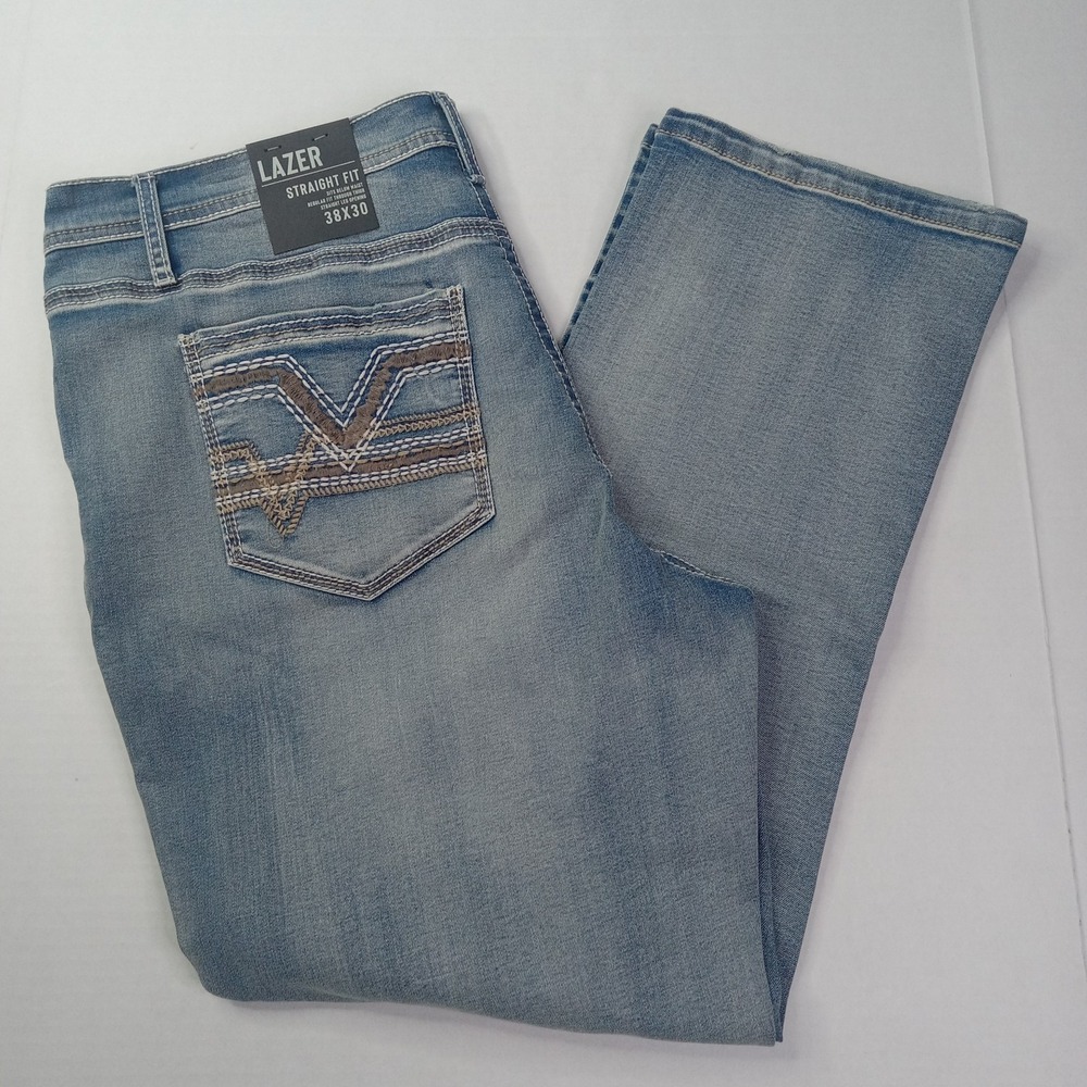 Lazer Straight Fit Jeans Men's Size 38x30 Blue Sits Below Waist Straight Leg